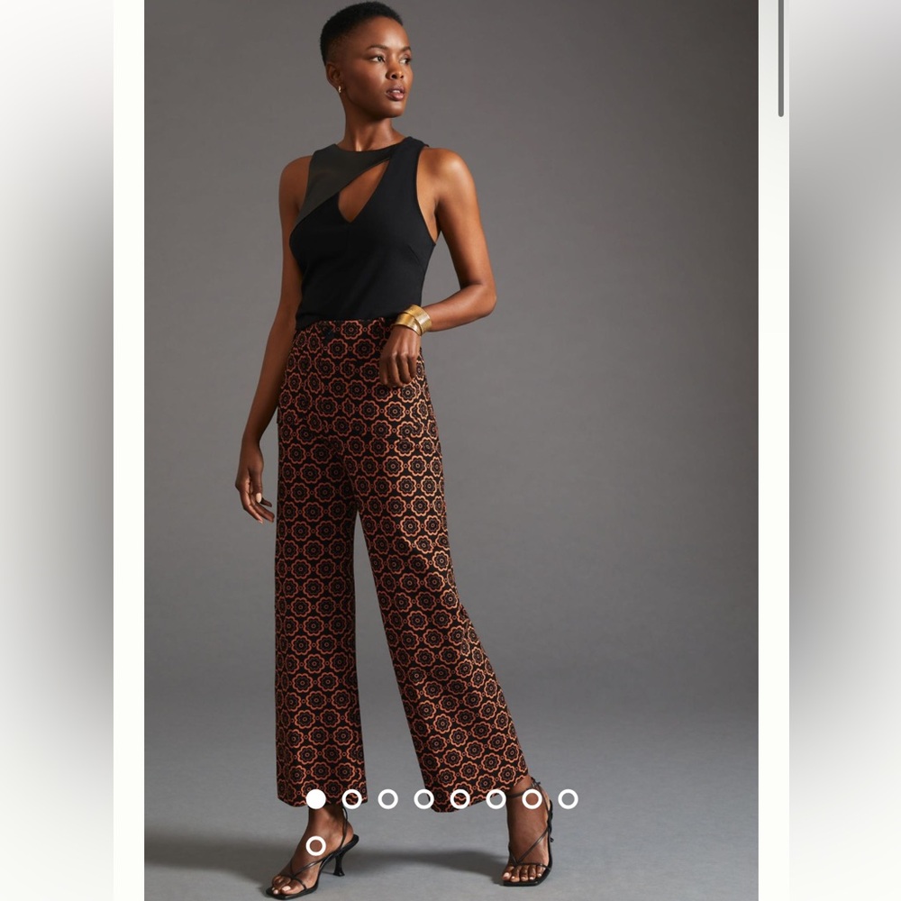 Anthropologie Brown & Black Wide-Leg Printed Pants